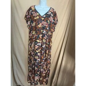 Rusttydustty Maxi Dress Womens 4XL Multicolor NEW Floral Boho Crochet V-Neck